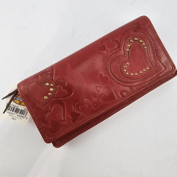Fossil Women's Red Hayley Flip Wallet - Picture 1 of 9